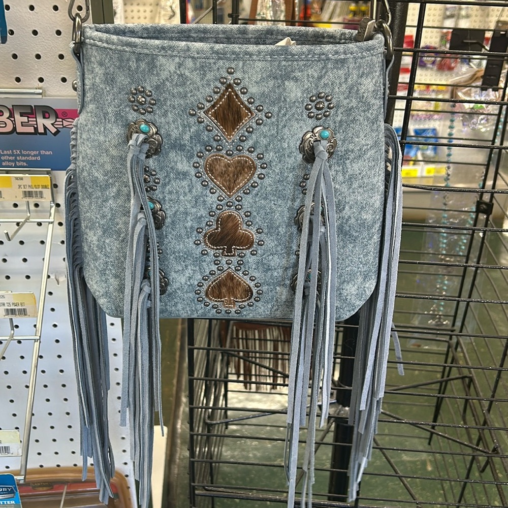 NWT Montana west blue jean cow hid purse